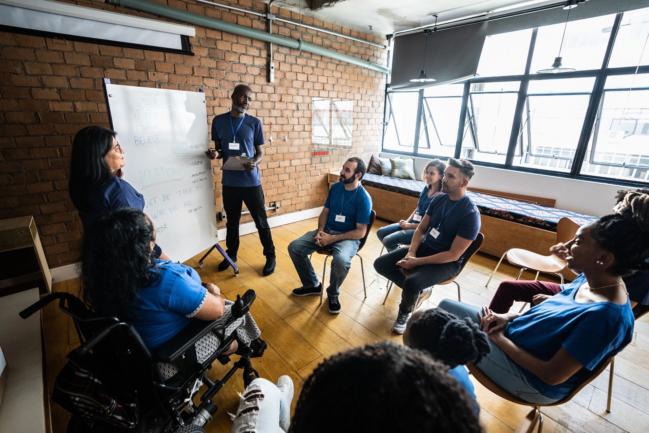 Community meeting discussion with diverse participants